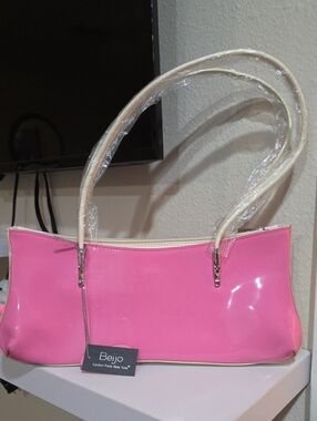 Beijo Hot Pink Patent Shoulder Bag with Cream Handles
